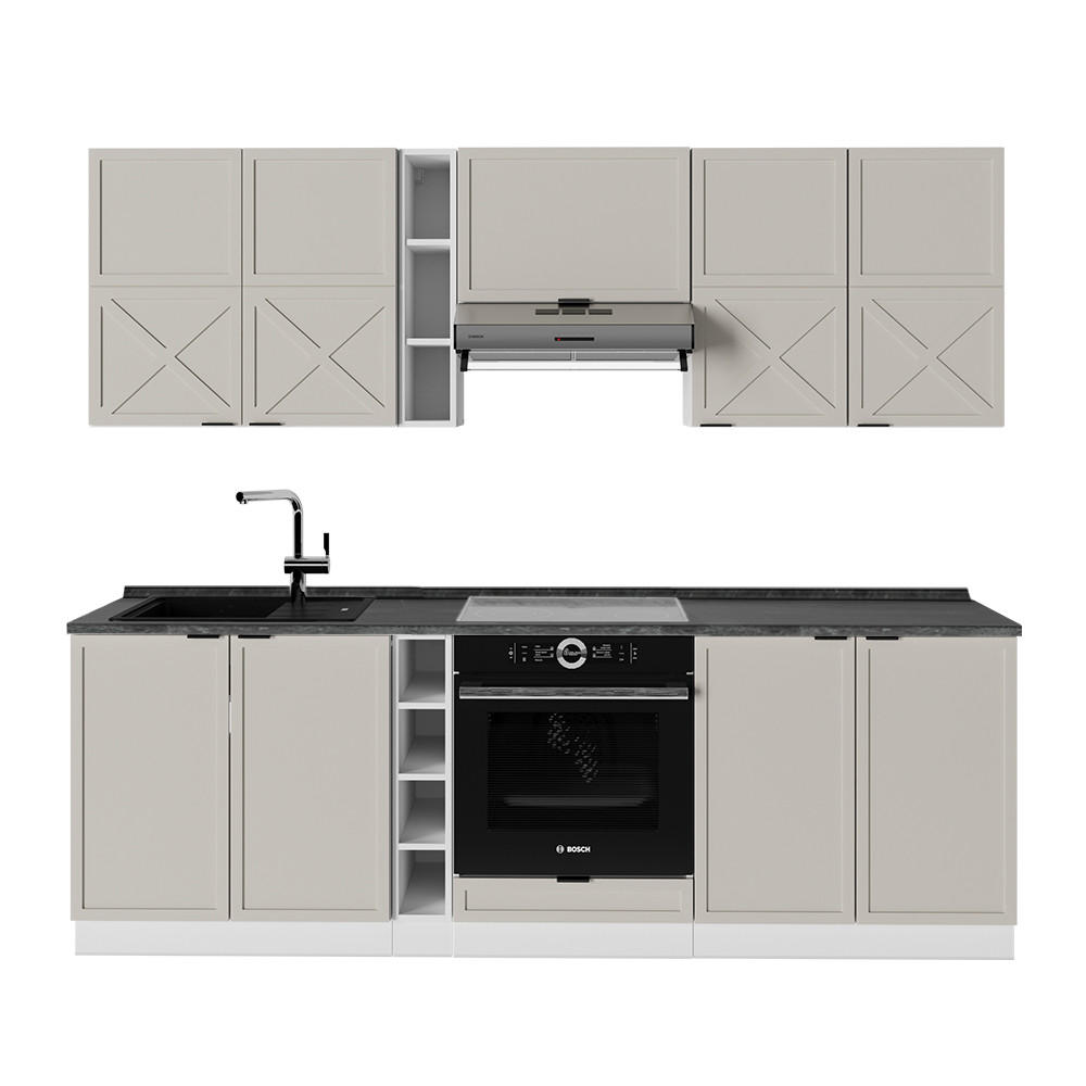 KÜCHENZEILE Fame-Line GrauBeige/Weiß 235 cm, AP Anthrazit - Weiß/Grau, Holzwerkstoff (235/81.6/60cm) - Vicco