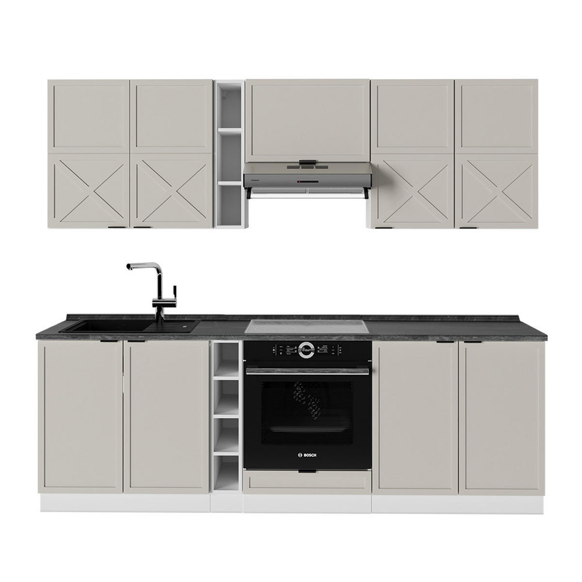 KÜCHENZEILE Fame-Line GrauBeige/Weiß 235 cm, AP Anthrazit - Weiß/Grau, Holzwerkstoff (235/81.6/60cm) - Vicco