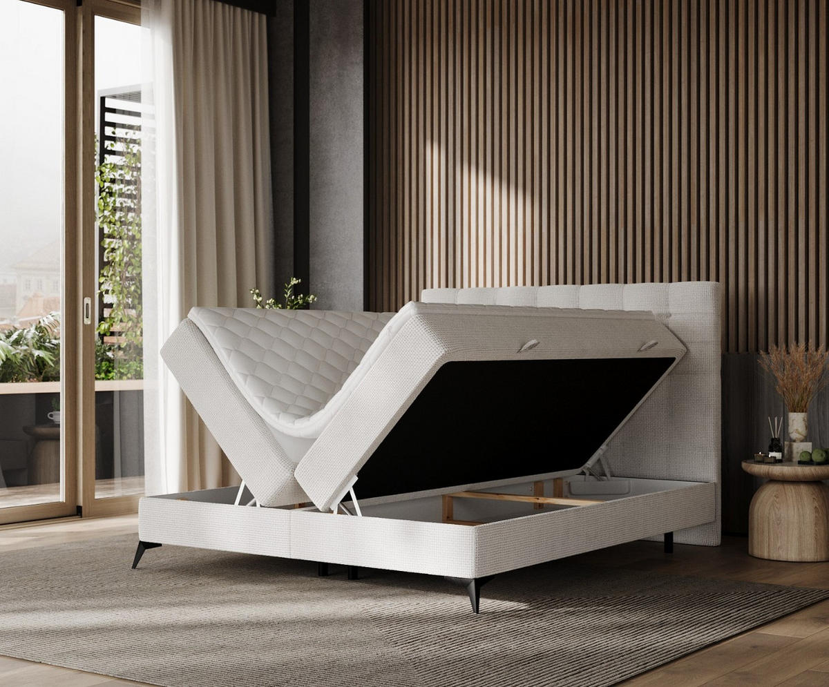 BOXBETT Niro 120/200 cm Creme im Bonita Stoff - Creme/Schwarz, Holz/Holzwerkstoff (120/200cm) - AltaBeds
