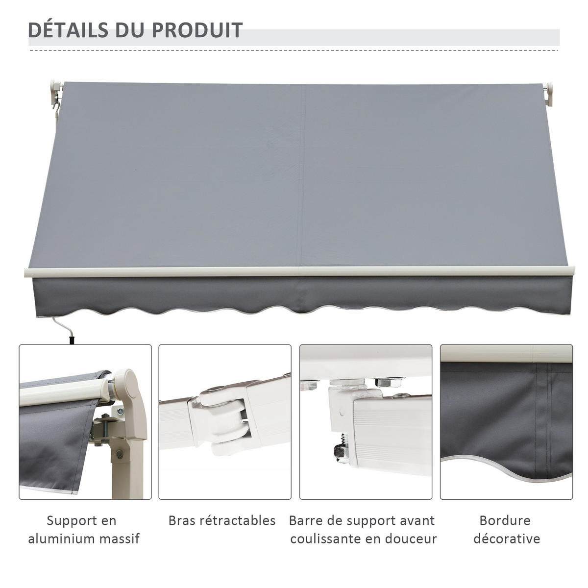 MARKISE DE-13931 manuell 395/245 cm, Winkel 45°-85°, UV-Schutz Grau - Grau, Textil (245/1/395cm) - ComfortXL