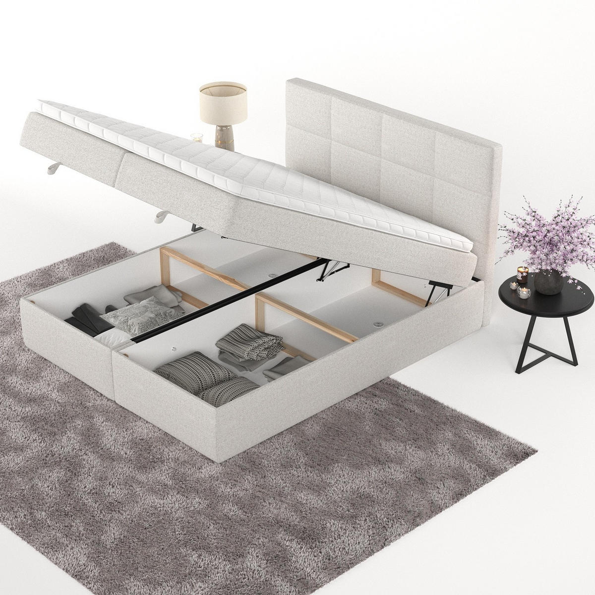 BOXBETT Velto 180/200 cm Hellbeige im Riva Stoff - Sandfarben/Schwarz, Holz/Holzwerkstoff (180/200cm) - AltaBeds