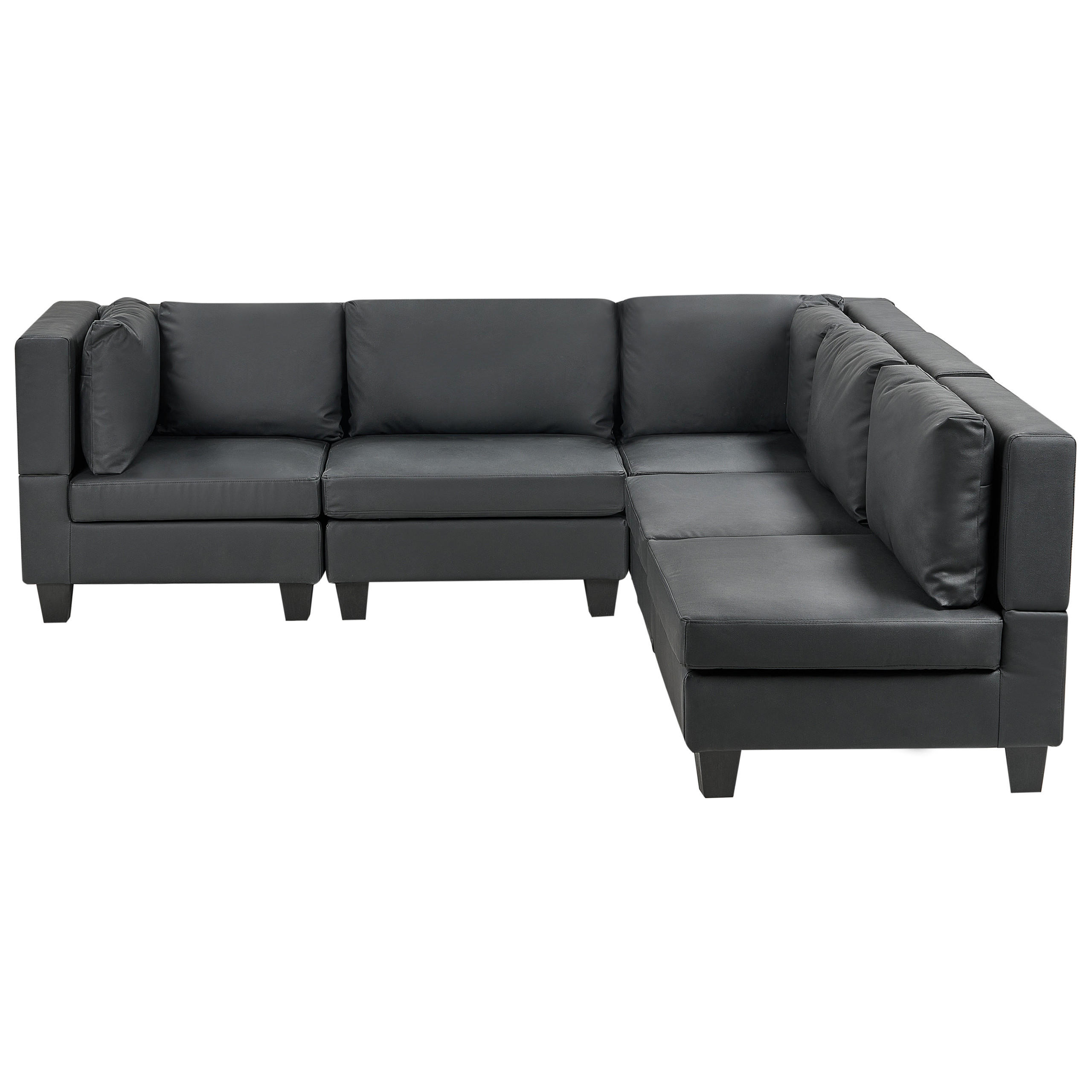 COLȚAR modul cu 5 locuri pe partea stângă negru piele ecologică Unstad - negru, material plastic (228/228cm) - Beliani