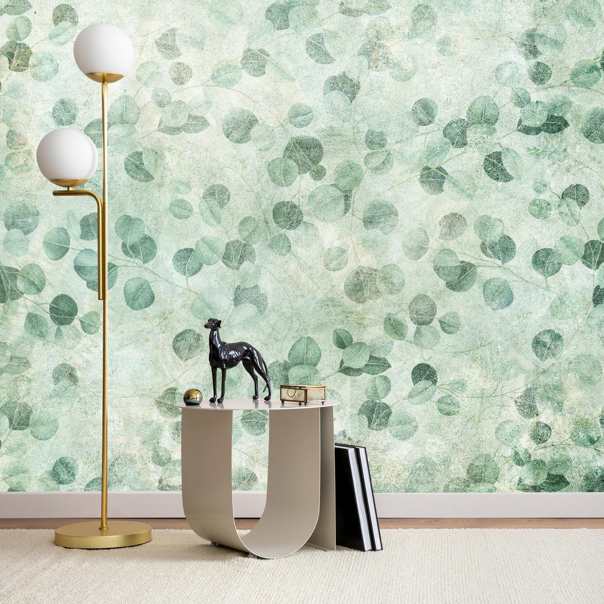 FOTOTAPETE für Schlafzimmer Grüne Blätter Beton Optik Natur Vintage Modern Blatt 200x140 - Grün, Papier (200/140cm) - Muralo