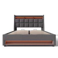POLSTERBETT 140/200 cm mit LED, USB, Bettkasten und Matratze, Leinen, Grau - Grau, Textil - Redom