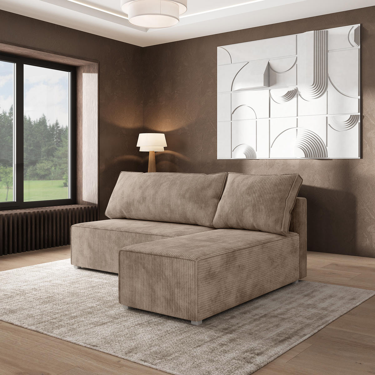 ROHOVÁ SEDAČKA BRISO béžová - šedá/béžová, dřevo/textil (200/140cm) - MASSENO