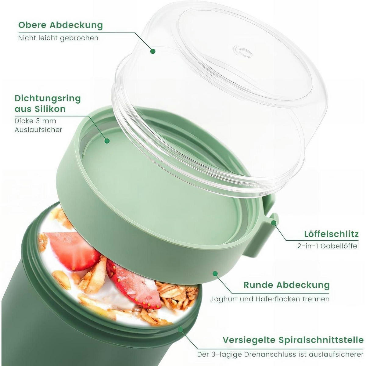 MÜSLIBECHER to Go 760ml + 230ml Grün - Grün, Kunststoff (11/21/10cm)