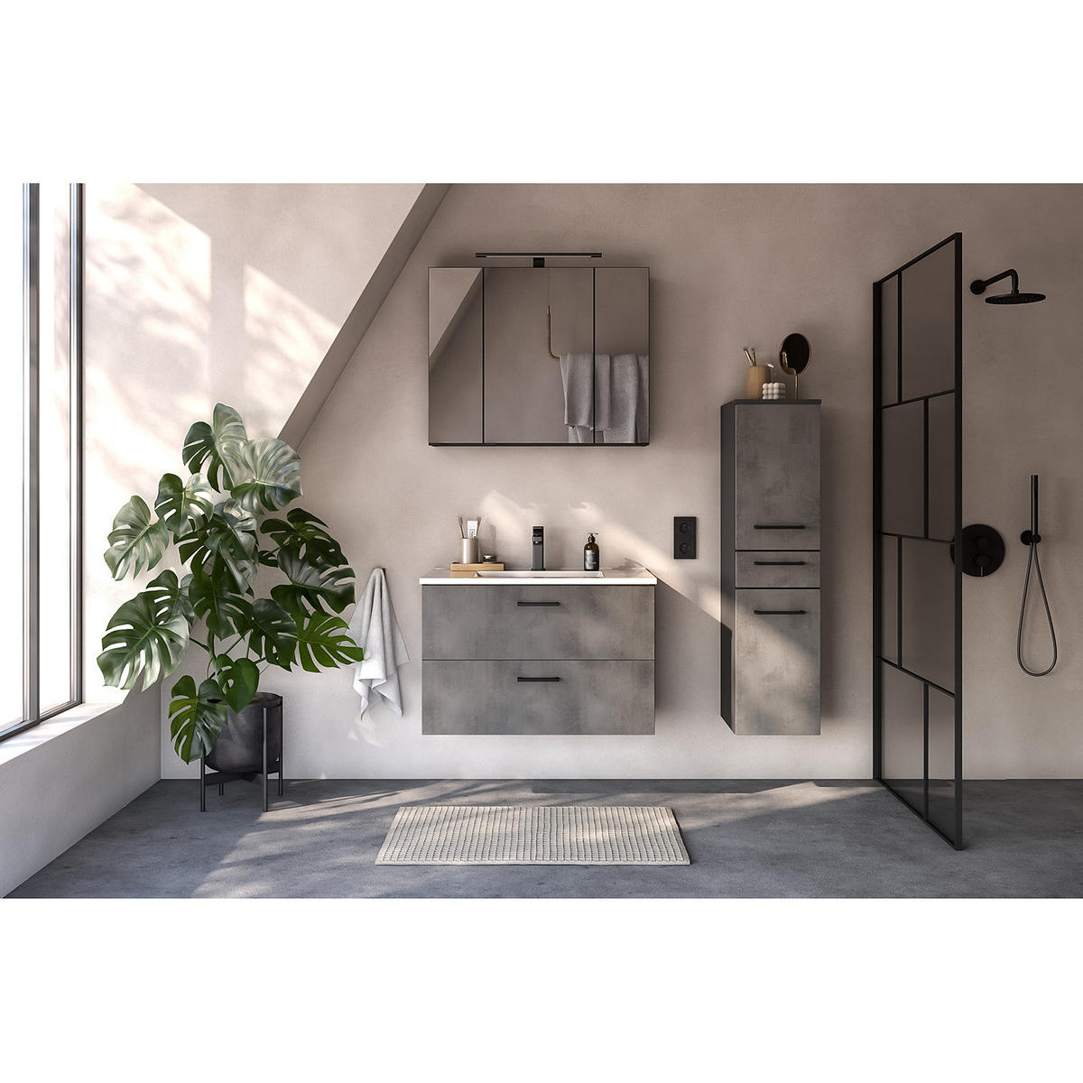 WASCHTISCH - Beton Dunkel Dekor / Graphit - Grau, Keramik/Holzwerkstoff (80/54/48cm) - home24