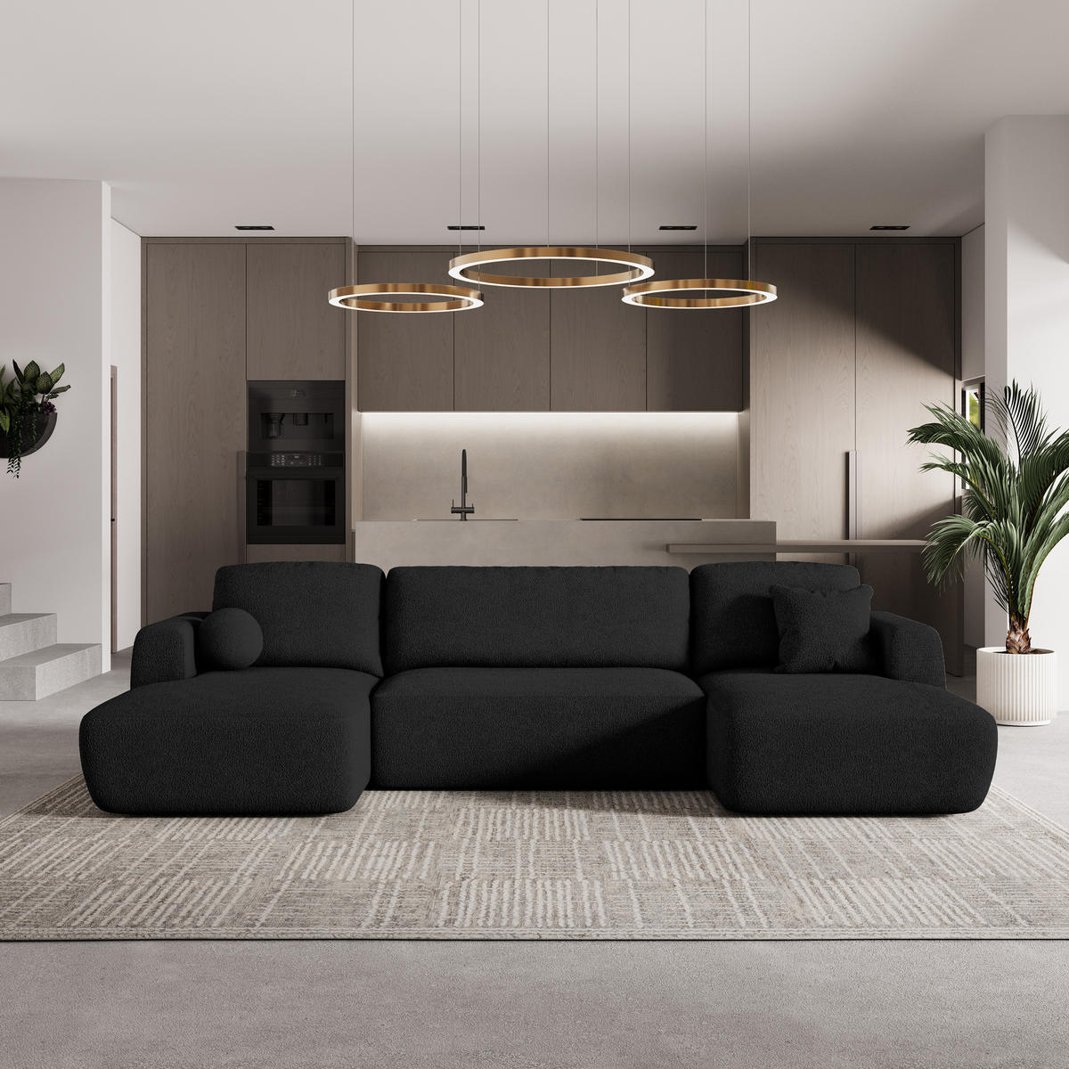 ROHOVÁ SEDAČKA SENTUM černá - černá, dřevo/textil (330/148cm) - MASSENO