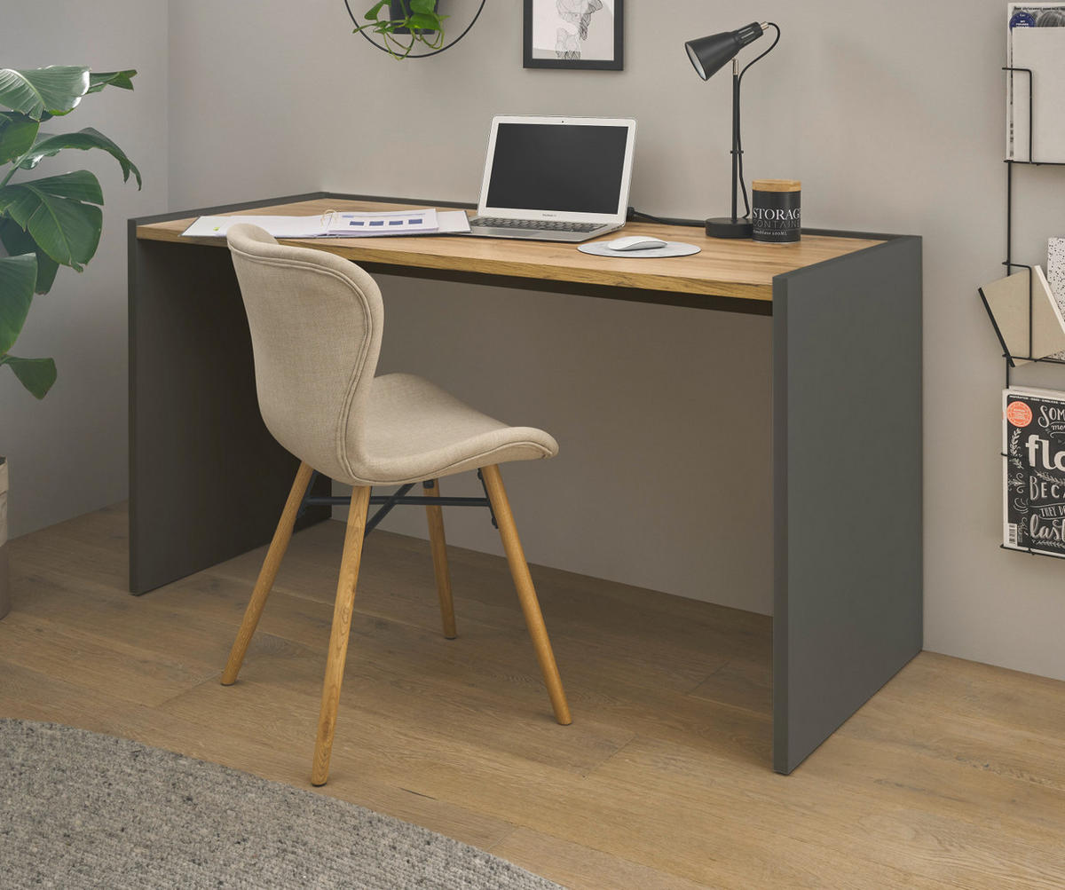 SCHREIBTISCH grau matt, Eiche Wotan 143 x 62 cm, Laptoptisch mit großer Arbeitsfläche - Eiche Wotan/Schwarz, Holzwerkstoff/Kunststoff (143/62/76cm) - Furn.Design