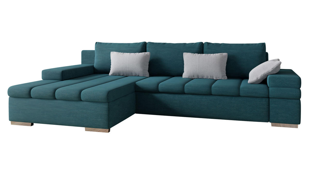 ECKSOFA Bangkok Premium, Seite: Links - Türkis/Silberfarben, Holz/Textil (310/175cm) - MIRJAN24