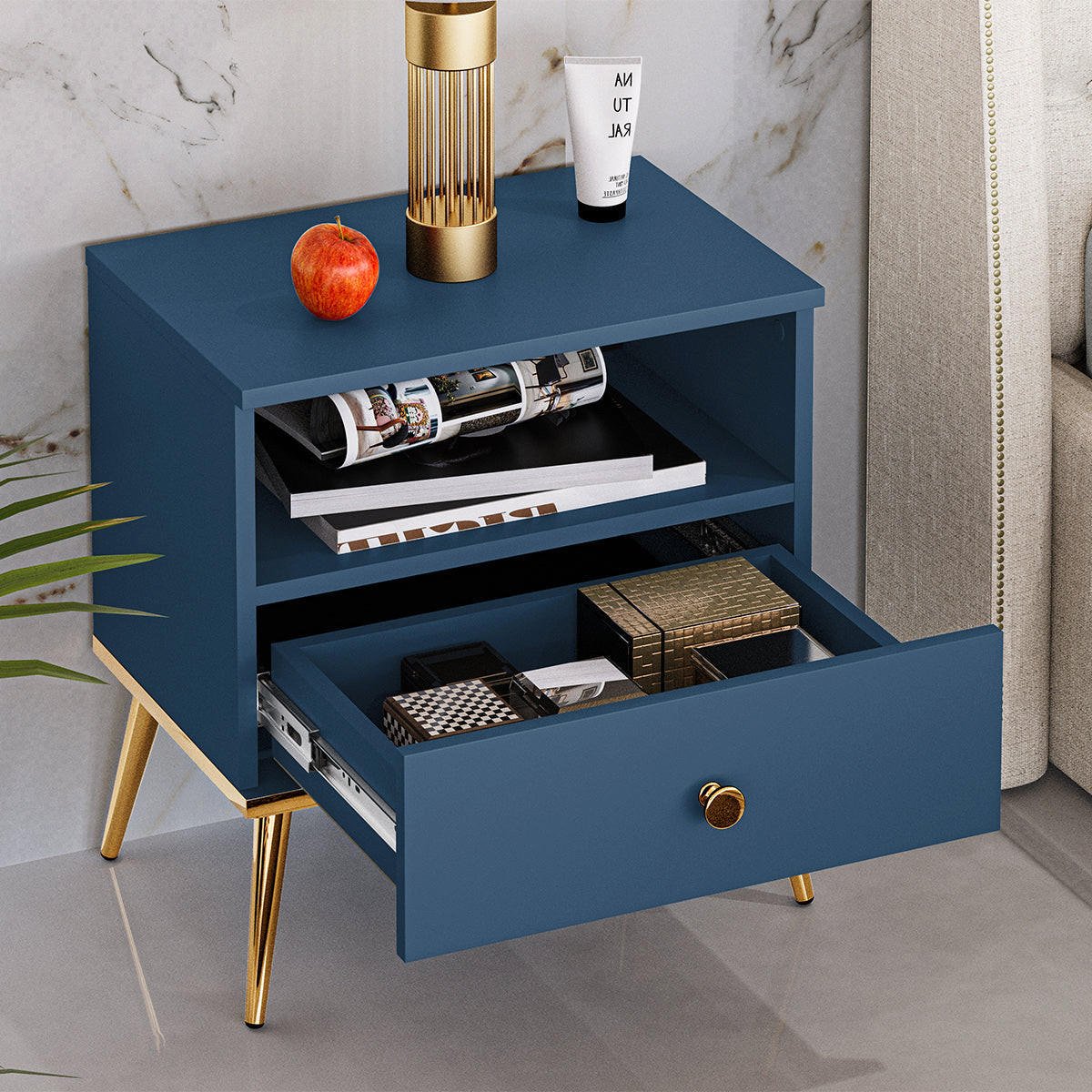 NACHTTISCH Thalia Blau - Blau, Holzwerkstoff (50/53/34cm) - Petits-meubles
