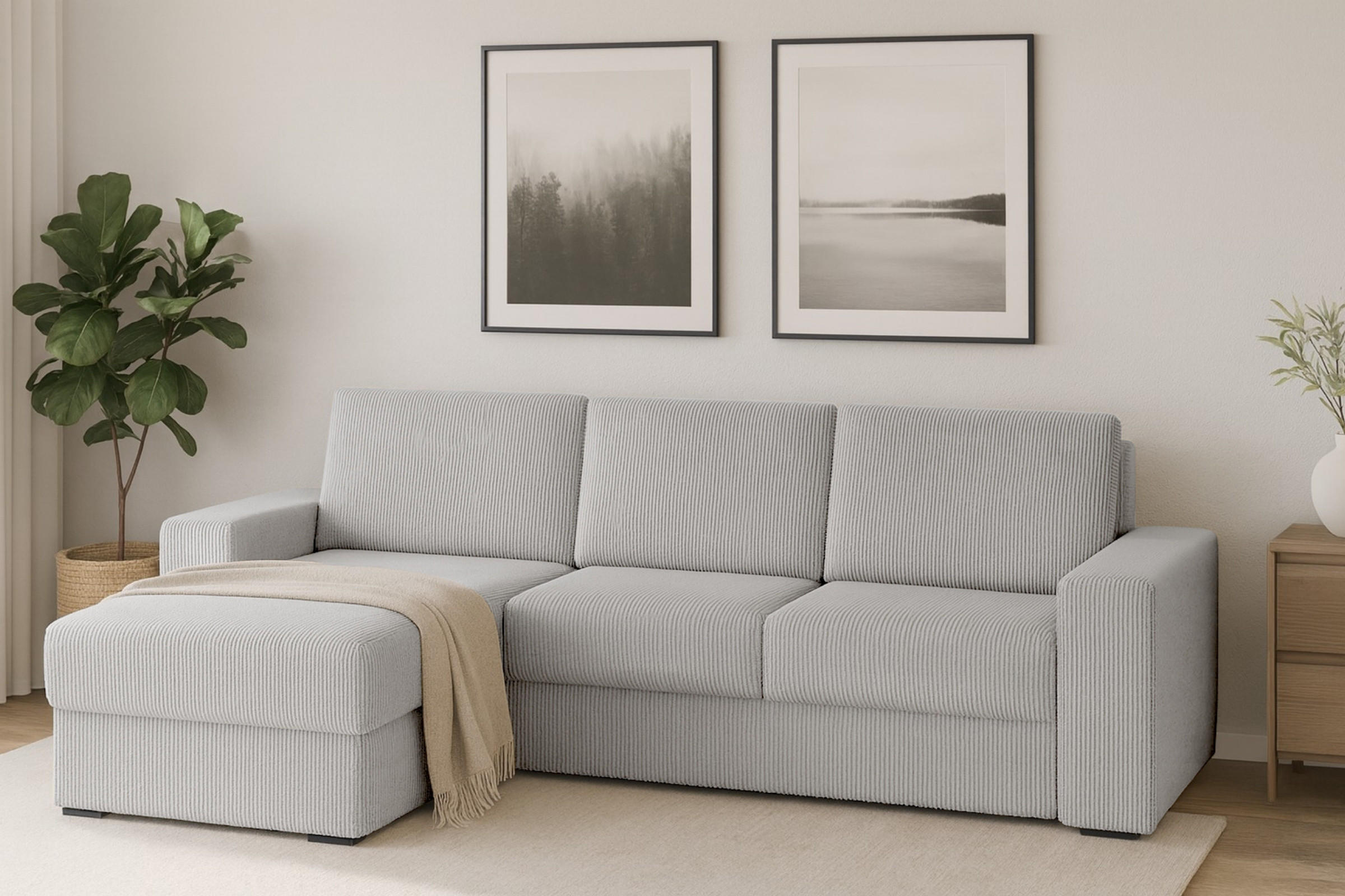 ECKSOFA TOCO L 240x145 cm in Cord Hellgrau links - Hellgrau, Holz/Holzwerkstoff (240/145cm) - Deine Möbel 24