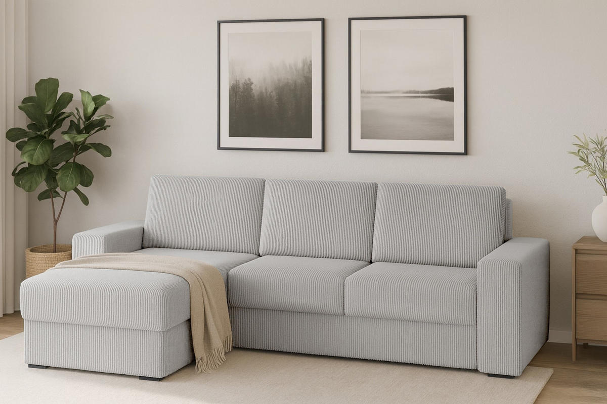 ECKSOFA TOCO L 240x145 cm in Cord Hellgrau links - Hellgrau, Holz/Holzwerkstoff (240/145cm) - Deine Möbel 24