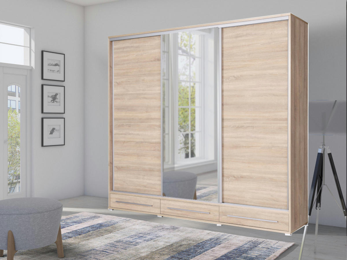 SCHIEBETÜRENSCHRANK - Kleiderschrank K001 Sonoma - Sonoma Eiche, Holzwerkstoff (255/236/66cm) - Möblo