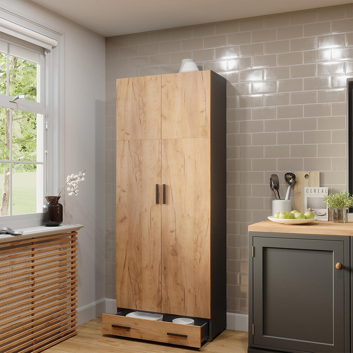 REGÁL NA DOKUMENTY Frank Antracit/zlatý dub - antracitová, kompozitní dřevo (80/201.2/37cm) - Vicco