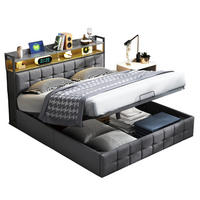 POLSTERBETT 160x200 cm Grau LED USB Stauraum - Grau, Metall - SHOPENTRA