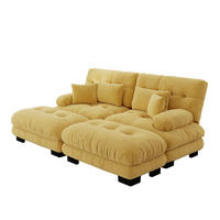 ECKSOFA 200/145/81 cm gelb aus Chenille mit 2 Ottomanen und Kissen - Gelb, Textil (145/220cm) - OKWISH