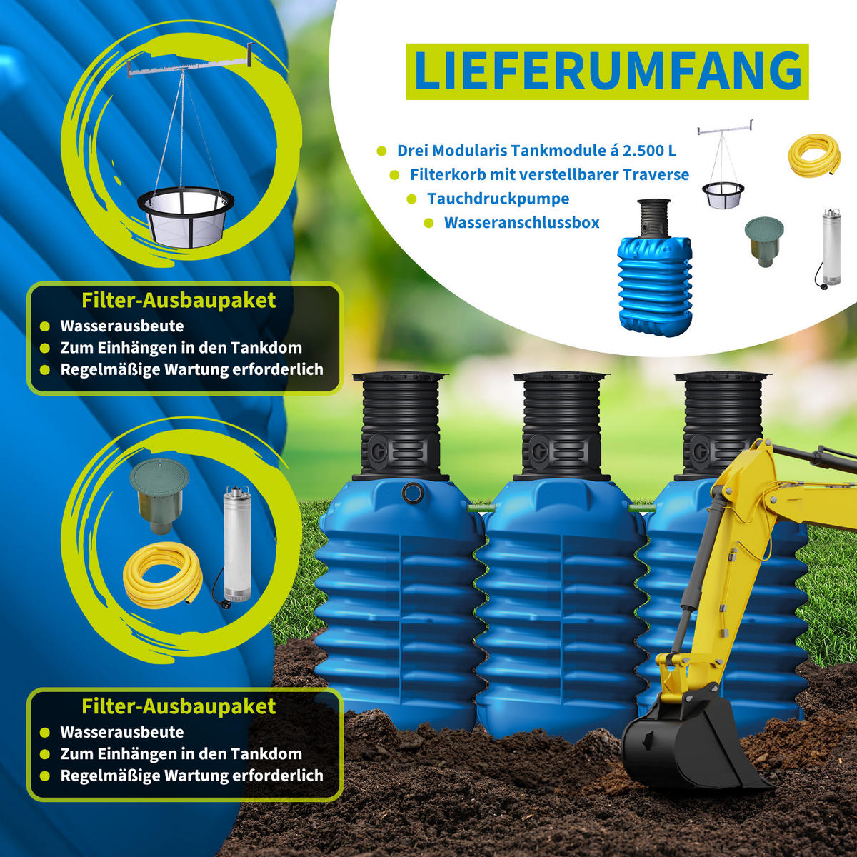 ERDTANK-PAKET 7500 L - Blau, Kunststoff (147/201/346cm) - 4rain