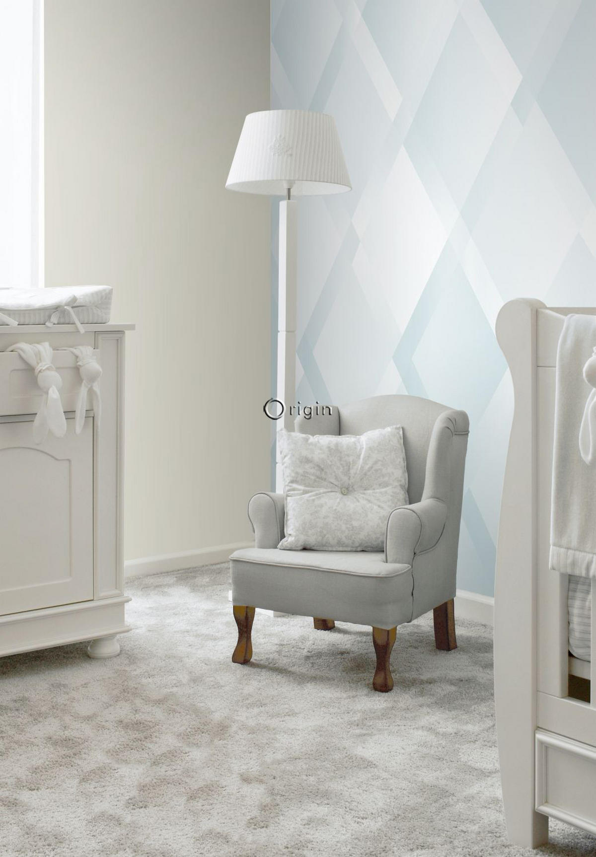 FOTOTAPETE Karomuster 300 x 279 cm - Blau, Papier (300/279cm) - Origin Wallcoverings