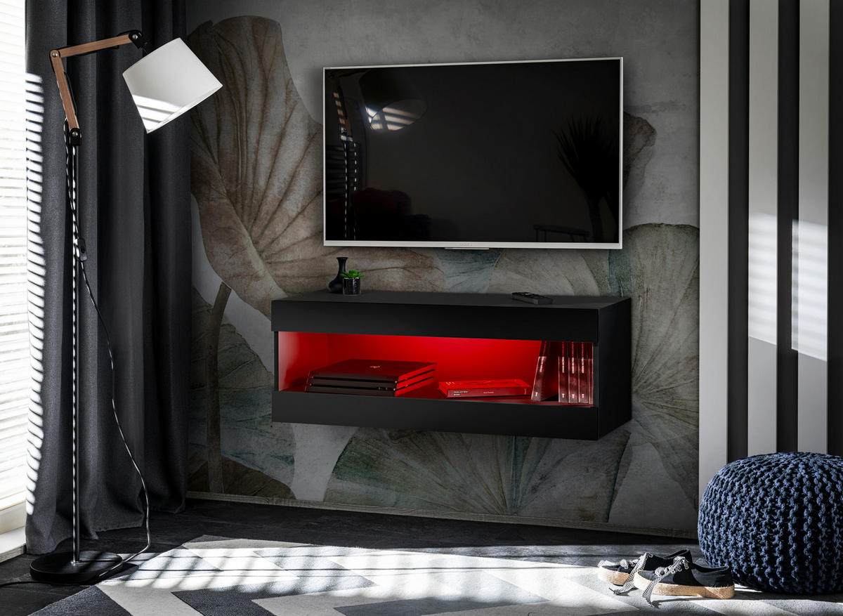 HÄNGEBOARD TV TIVOLI RTV2+RGB Offener Raum Schwarz + Schwarz - Schwarz, Glas/Holzwerkstoff (100/36/35cm) - Komodee
