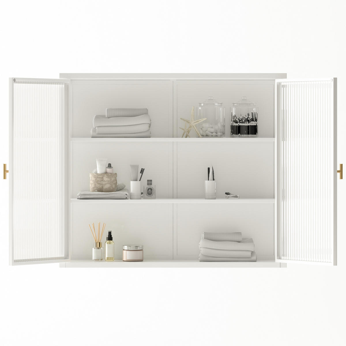 BAD-WANDSCHRANK Weiß, 2 Glastüren & 3 Ablagen, 70 x 23 x 60 cm - Weiß, Metall (70/60/23cm) - Urban Meuble