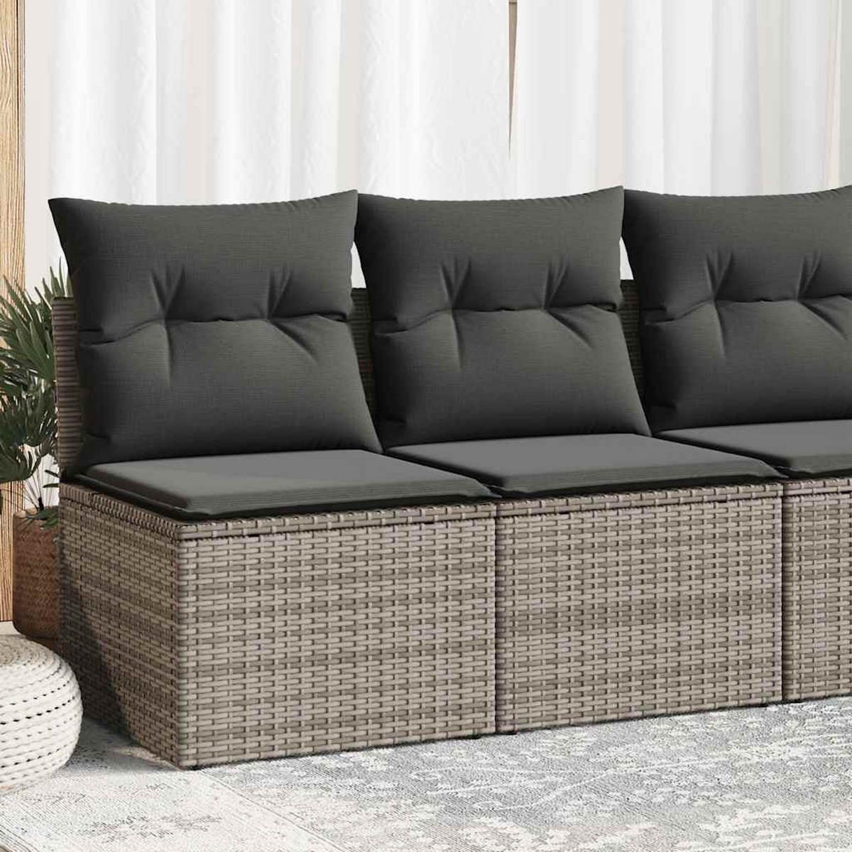 GARTEN-SOFAGARNITUR 2-TLG. Mit Kissen Grau Poly Rattan Akazie - Grau, Kunststoff - vidaXL