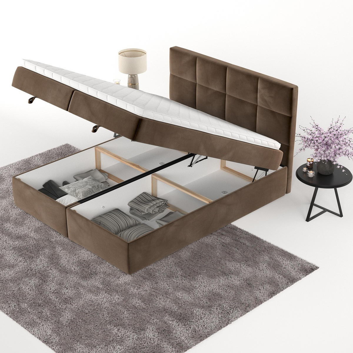 BOXBETT Velto 200/200 cm Braun im Kronos Stoff - Schwarz/Braun, Holz/Holzwerkstoff (200/200cm) - AltaBeds