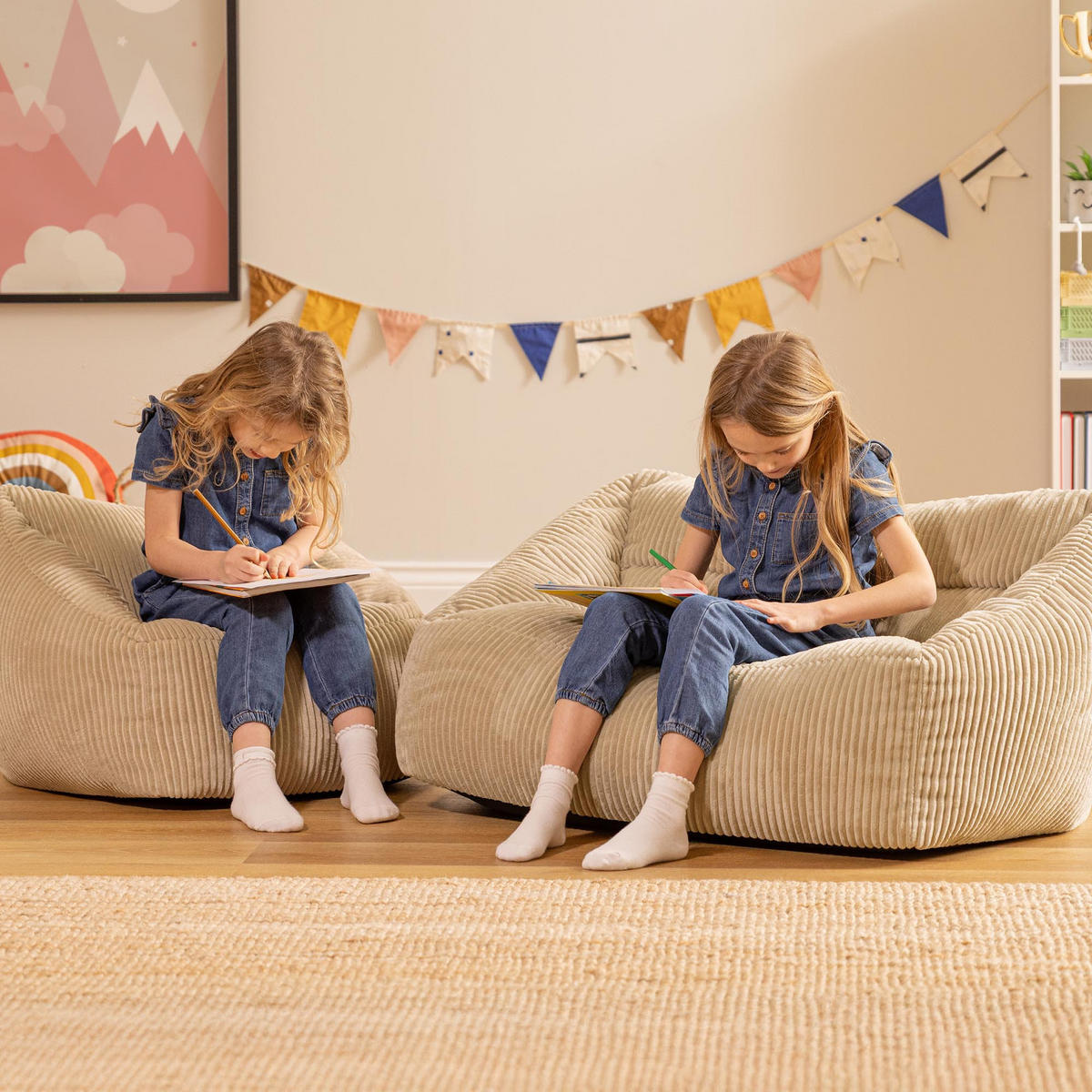 KINDERSOFA mit Sitzsack Sessel Cecilia - Beige, Textil (140/44/55cm) - icon