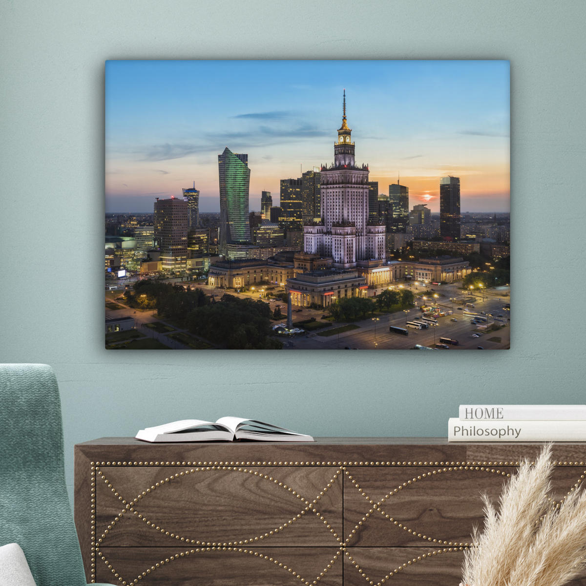LEINWANDBILD Polen - Sonne - Warschau Wandbilder 80x60 cm - Blau, Textil (80/60cm) - MuchoWow