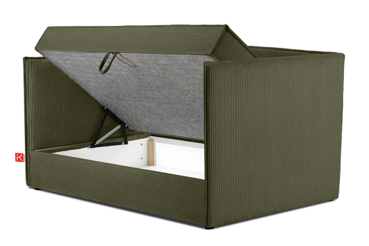 JUGENDBETT ROTI Einzelbett mit Bettkasten, 90x200cm, Bett mit Bonellmatratze, mit Rückenlehne - Schwarz/Olivgrün, Holz/Holzwerkstoff (92/200cm) - KONSIMO®