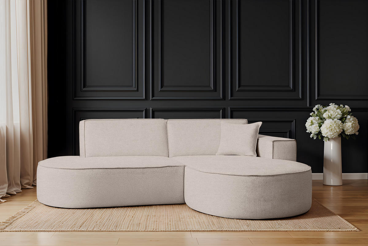ECKSOFA Modena Studio Stoff Artico, Nata Rechts - Beige, Holz/Textil (236/165cm) - Kaiser Möbel