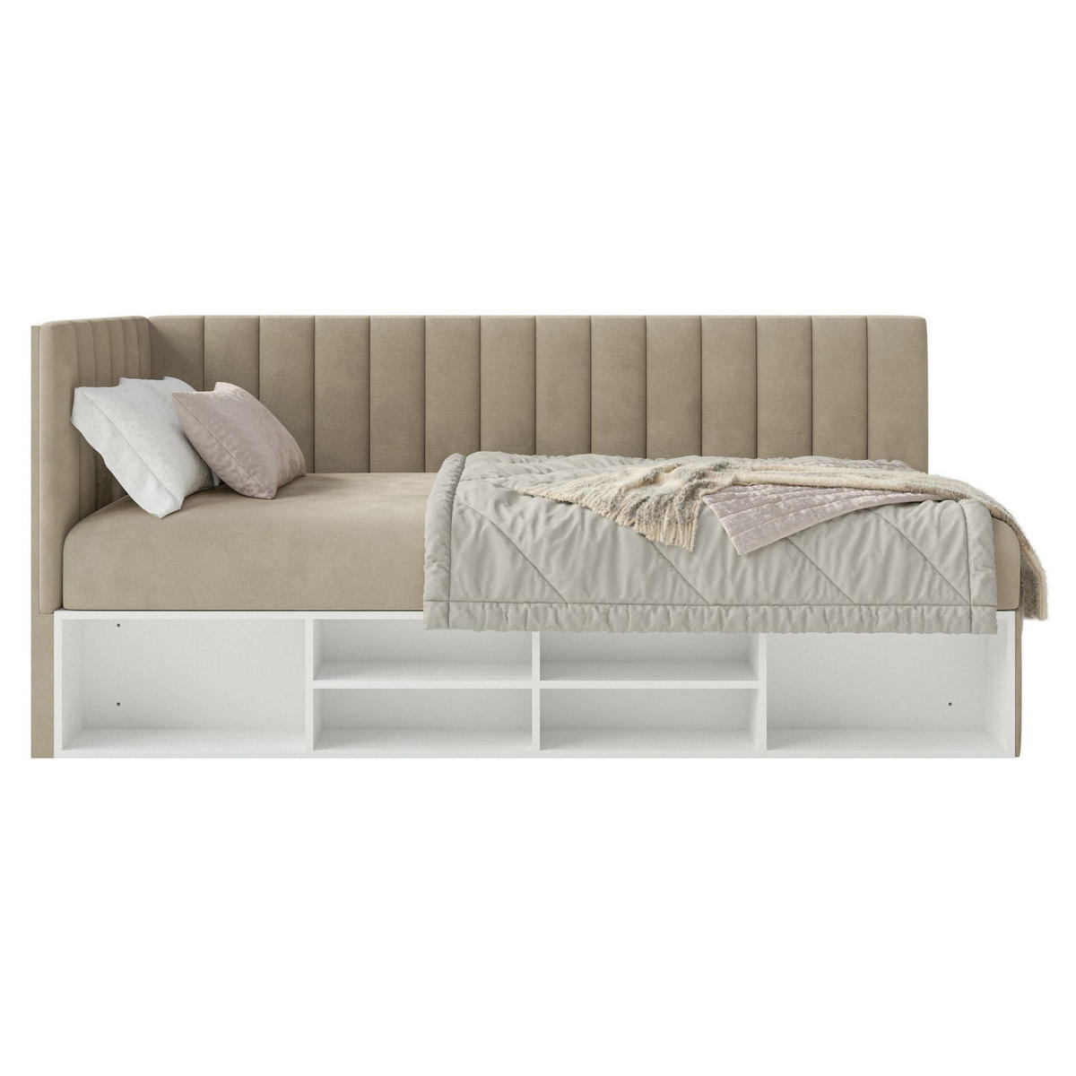 JUGENDBETT Ventrio Graubeige Easy-Clean-Samtbezug 90x200 cm - Taupe, Holz/Textil (90/200cm) - Selsey