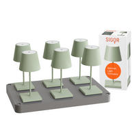 LED Akku-Tischlampe, Nuindie mini 3.0 6er-Set mit Ladestation, salbeigrün - Grün, Metall (25/10/25cm) - Sigor