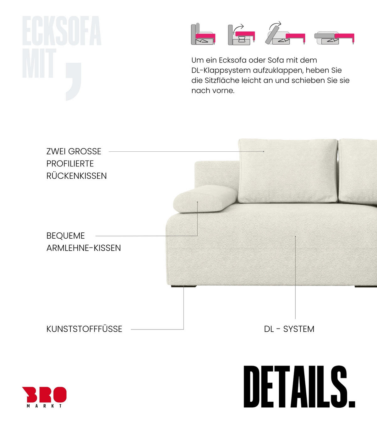 ECKSOFA Ernest mit Schlaffunktion Beige Bouclé - Weiß, Textil (200/145cm) - Bromarkt