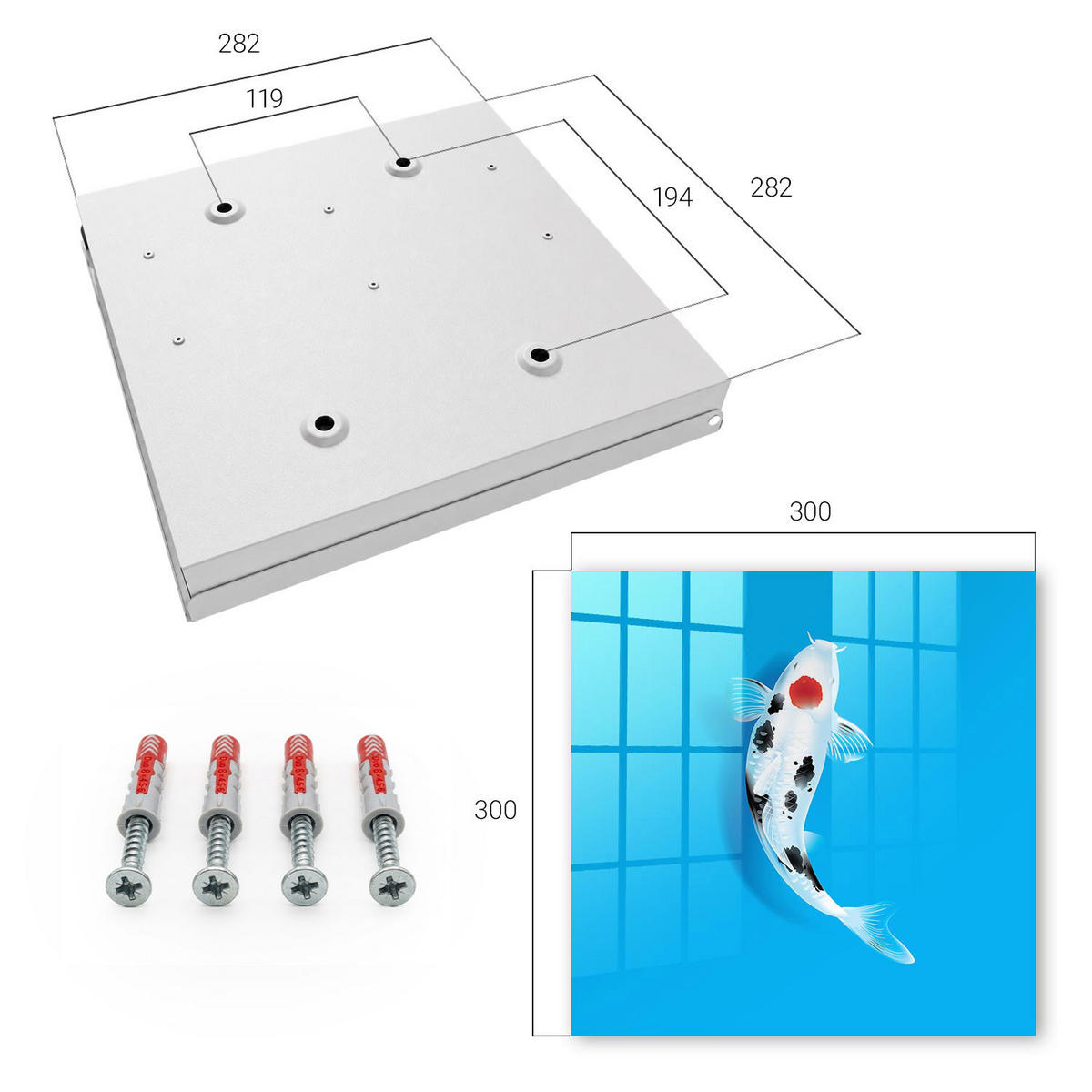 SCHLÜSSELBOX Weiß 30x30 cm – Türöffnung nach rechts - Koi-Karpfen - Blau, Metall (30/30/5cm) - TULUP