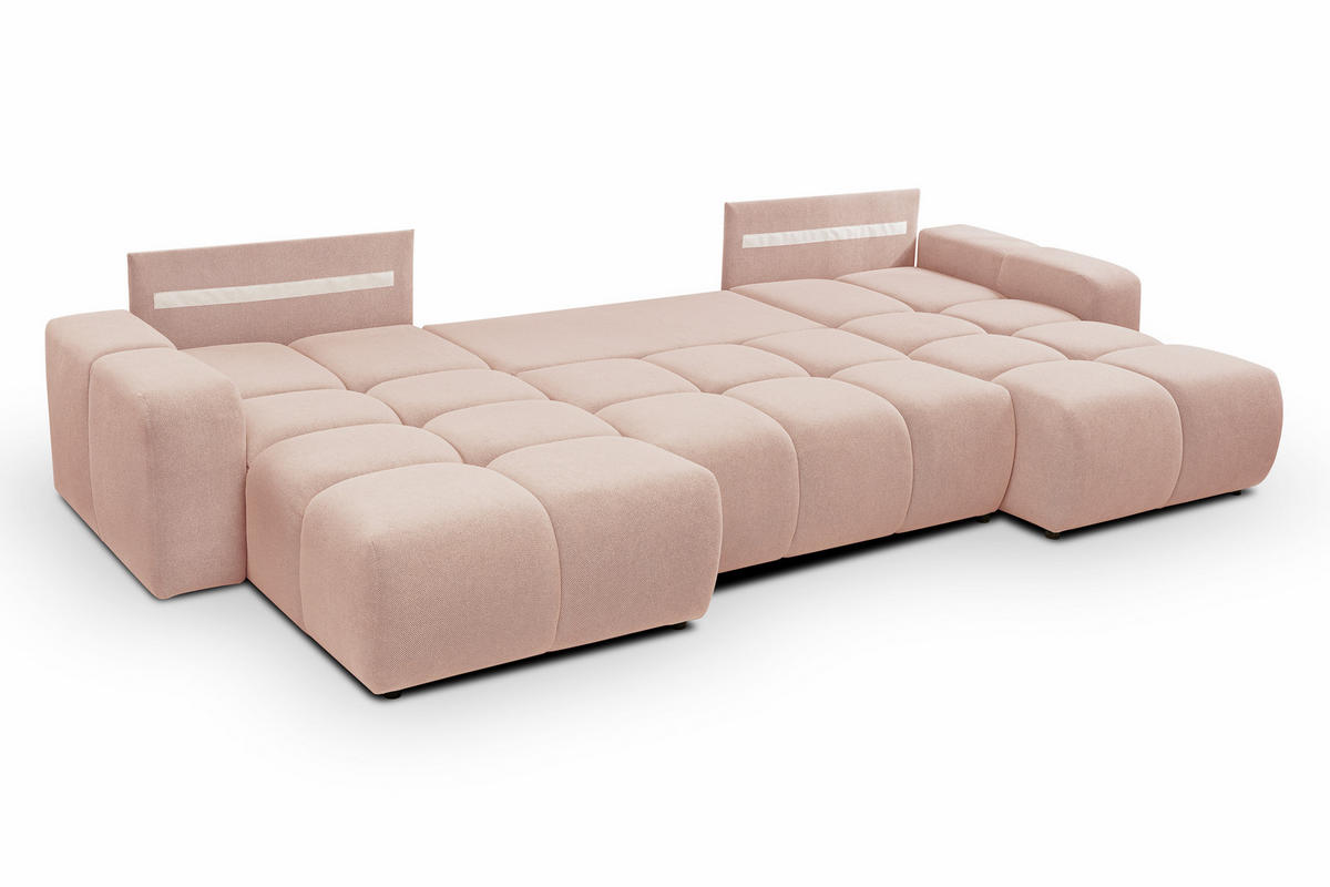 WOHNLANDSCHAFT Hosio Rosa-Creme 359/177/88 cm mit Schlaffunktion - Schwarz/Rosa, Kunststoff/Textil (359/88/177cm) - AX Living