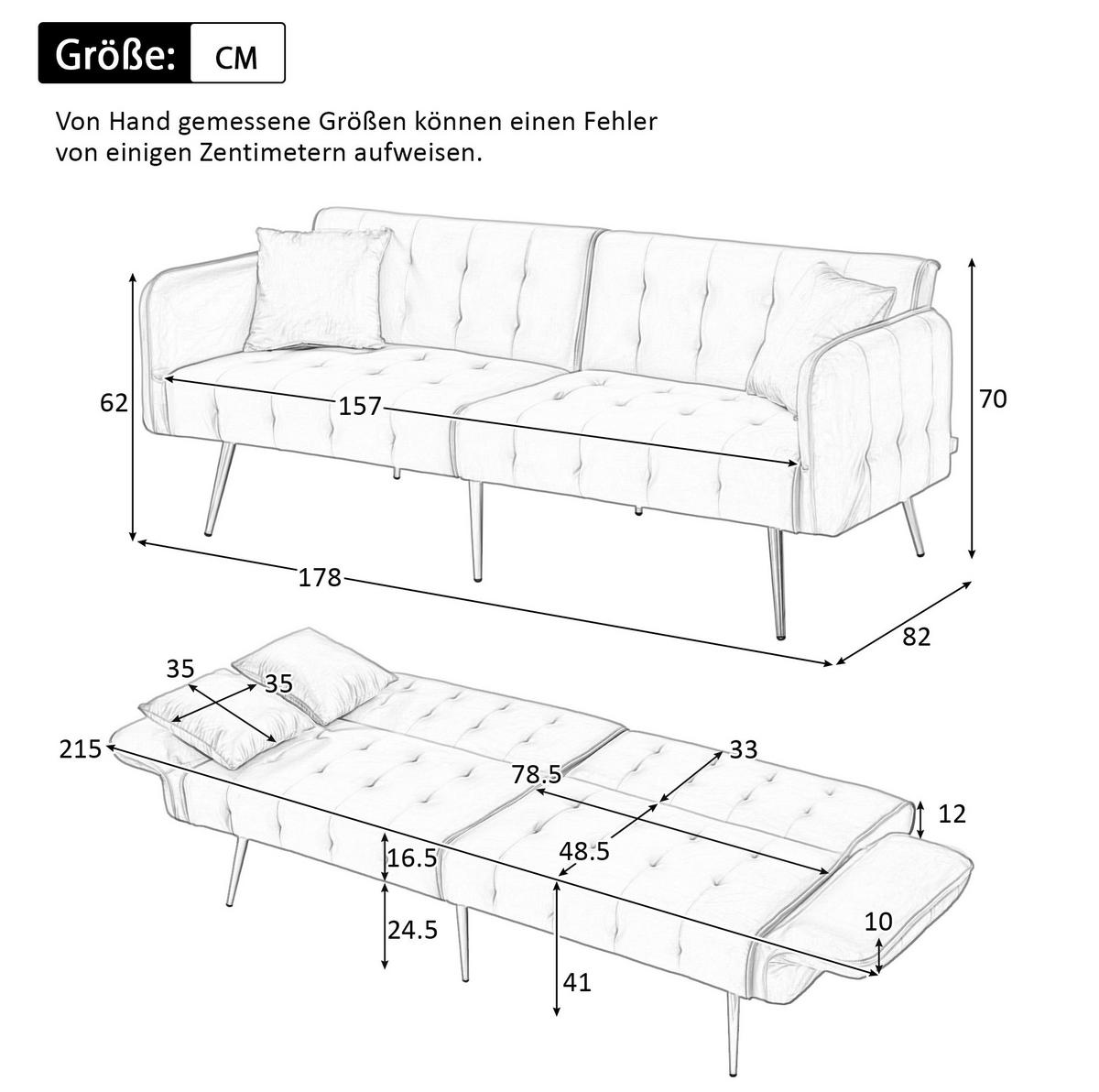 SCHLAFSOFA aus Velours 215x81,5 cm in Grün mit verstellbarer Rückenlehne - Grün, Textil (215/41/81.5cm) - Modfu