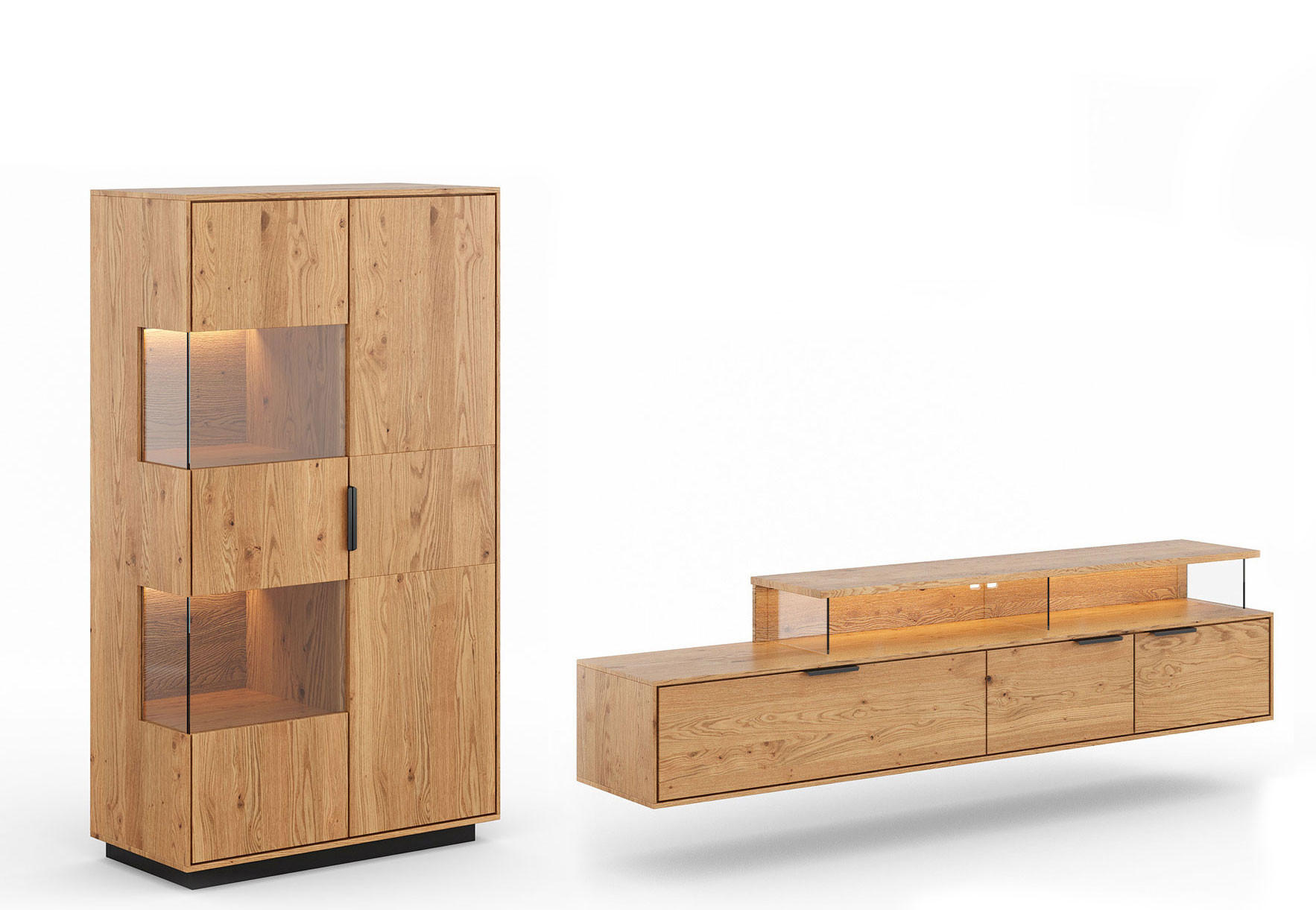 WOHNWAND Tirano 2er-Set Eiche Natur - Eichefarben/Schwarz, Holz/Metall (283/147/39cm) - Feldmann-Wohnen