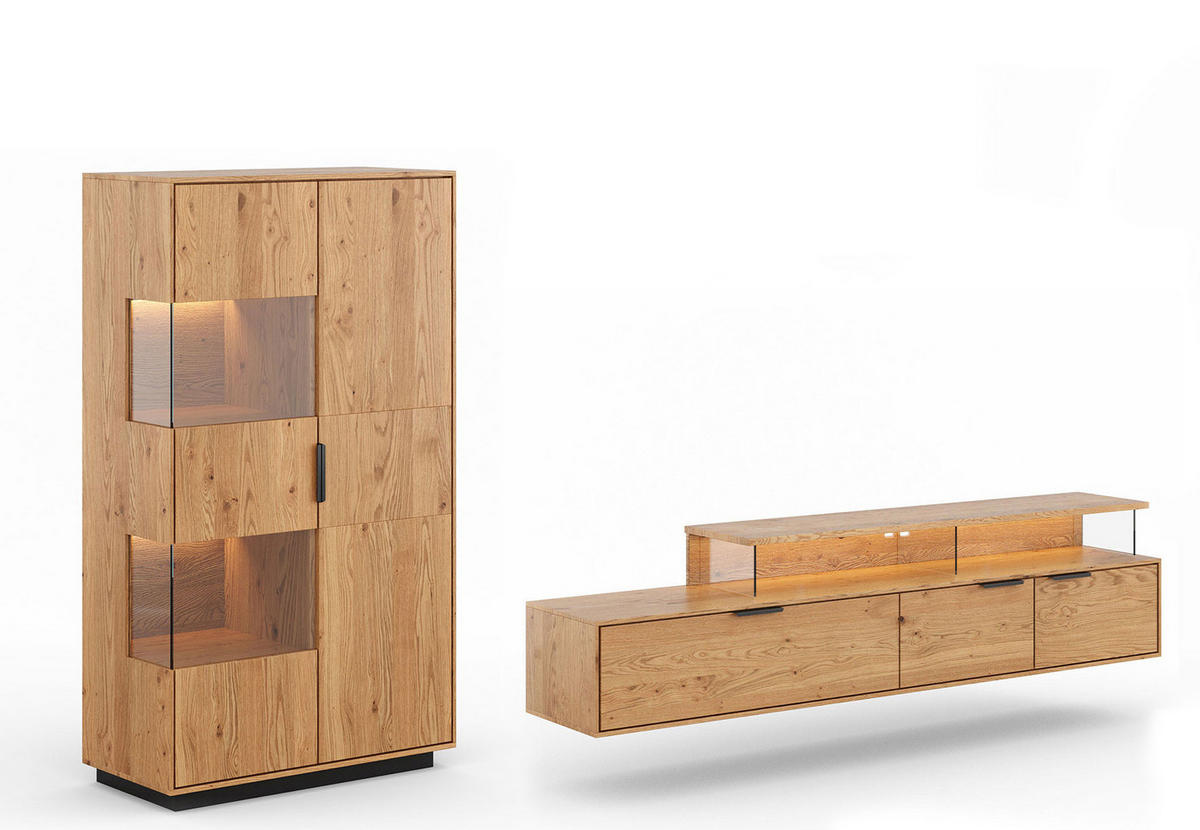 WOHNWAND Tirano 2er-Set Eiche Natur - Eichefarben/Schwarz, Holz/Metall (283/147/39cm) - Feldmann-Wohnen