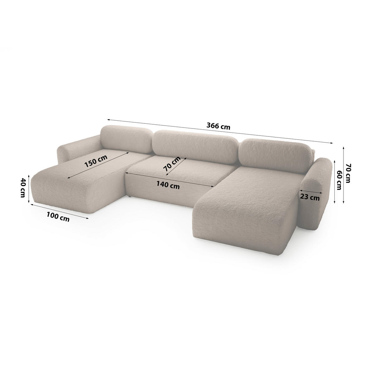 WOHNLANDSCHAFT mit Schlaffunktion Thekla U, Brown - Braun, Textil (366/70/150cm) - Fedve