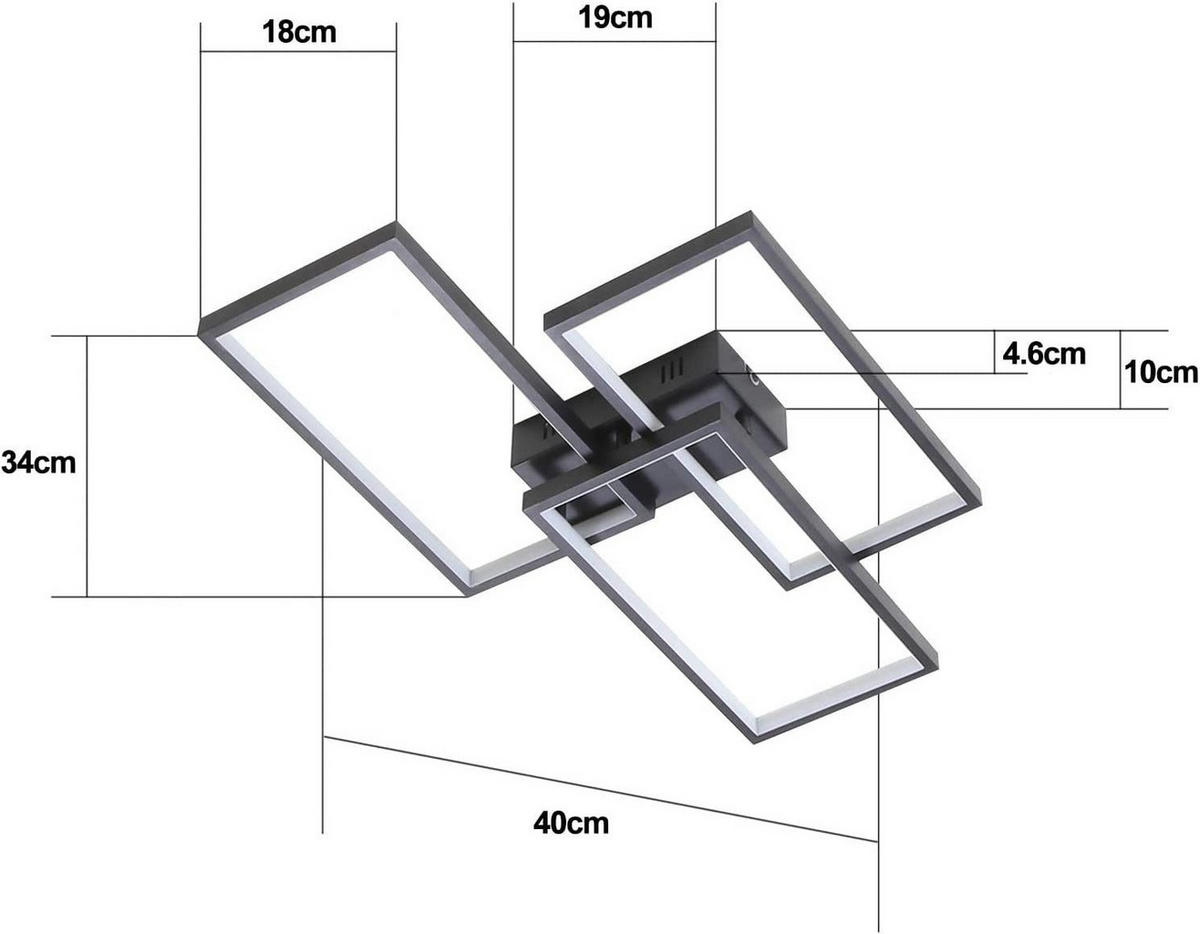 LED-DECKENLEUCHTE Irmgard 60/40/8.5 cm - Schwarz, Metall (40/60/8.5cm) - Nettlife