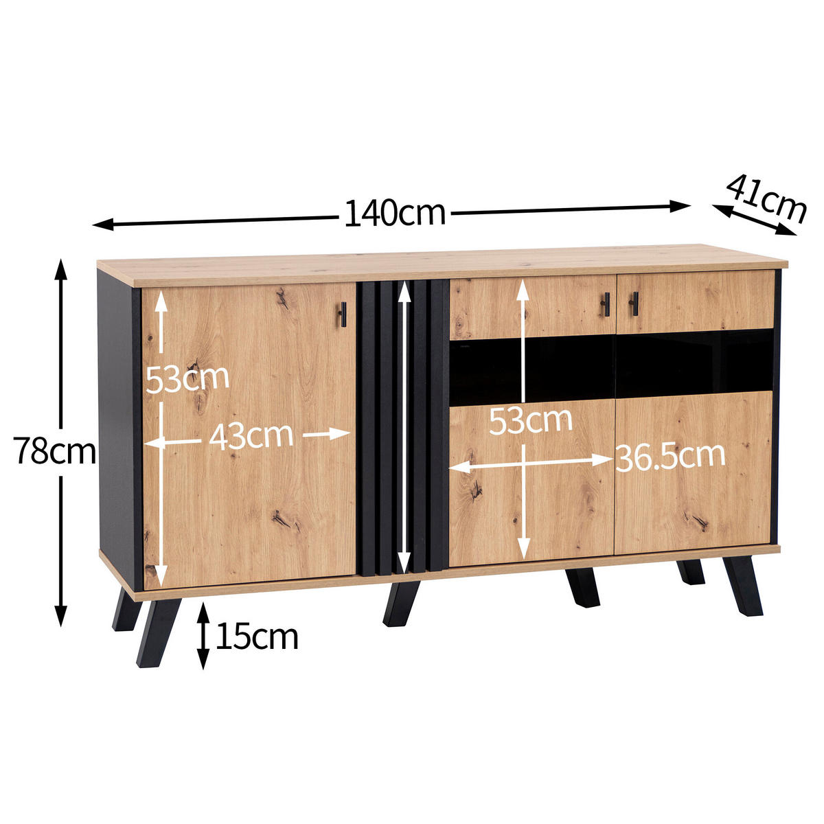 SIDEBOARD Schwarz 140/78/41 cm - Schwarz, Holzwerkstoff/Metall (78/41/140cm) - Urban Meuble