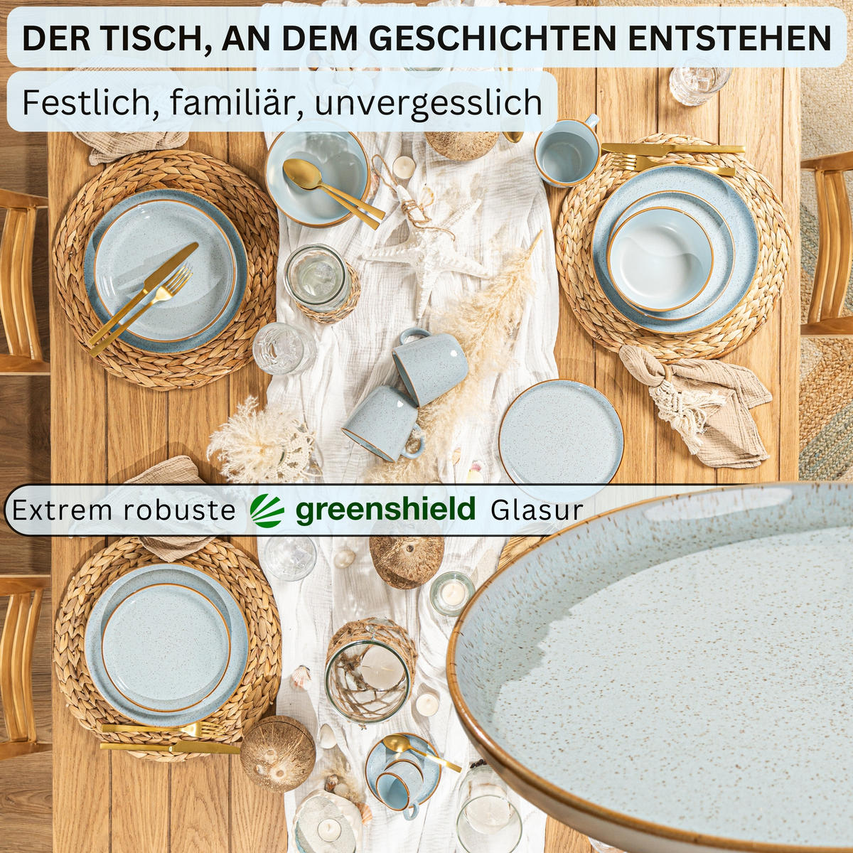 TAFELSERVICE RIO LAGUNE - 18 teilig aus Steingut - Blau, Stein (32.5/33.5/45.5cm) - Sänger