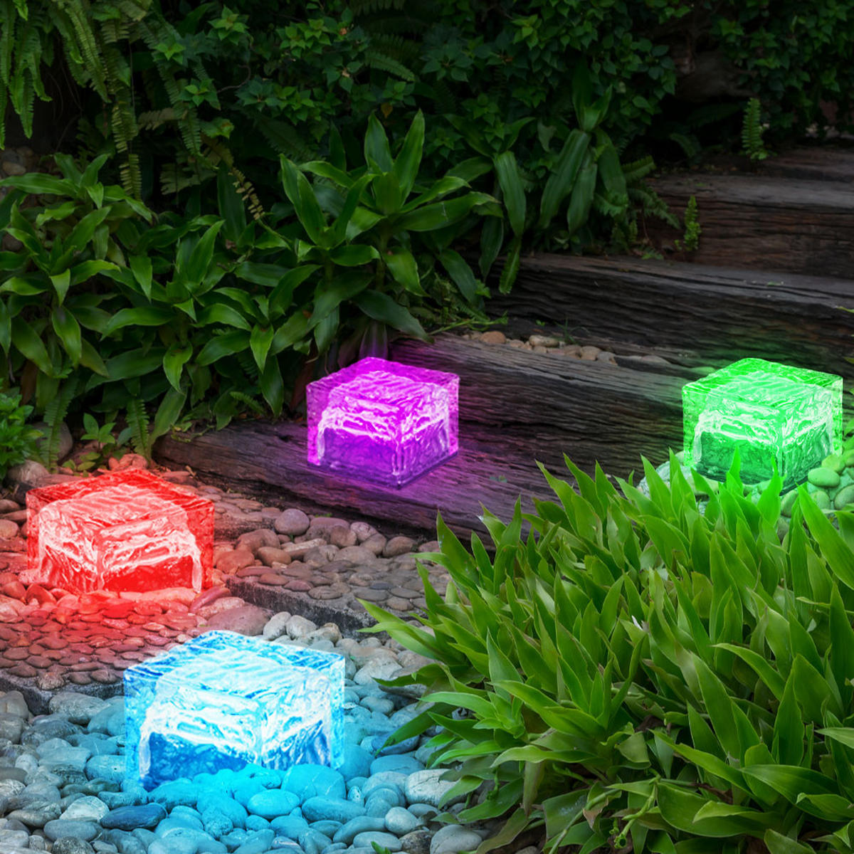 LED AUSSENLEUCHTE ICE CUBE RGB Solar Eiswürfel Weiß 8er Set - Klar, Glas (7/7/5.3cm)
