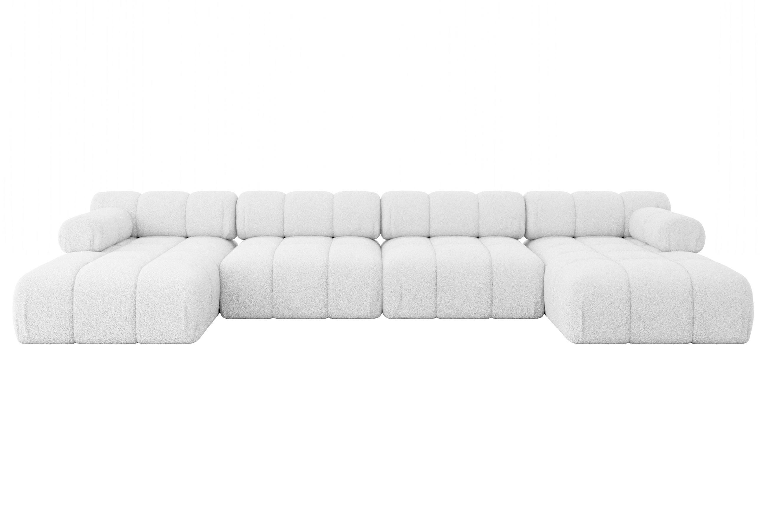 WOHNLANDSCHAFT modulares Sofa Tesso-U2 - 380x160x70 cm Weiß Bouclé - Weiß, Holzwerkstoff/Textil (380/70/160cm) - ALTDECOR