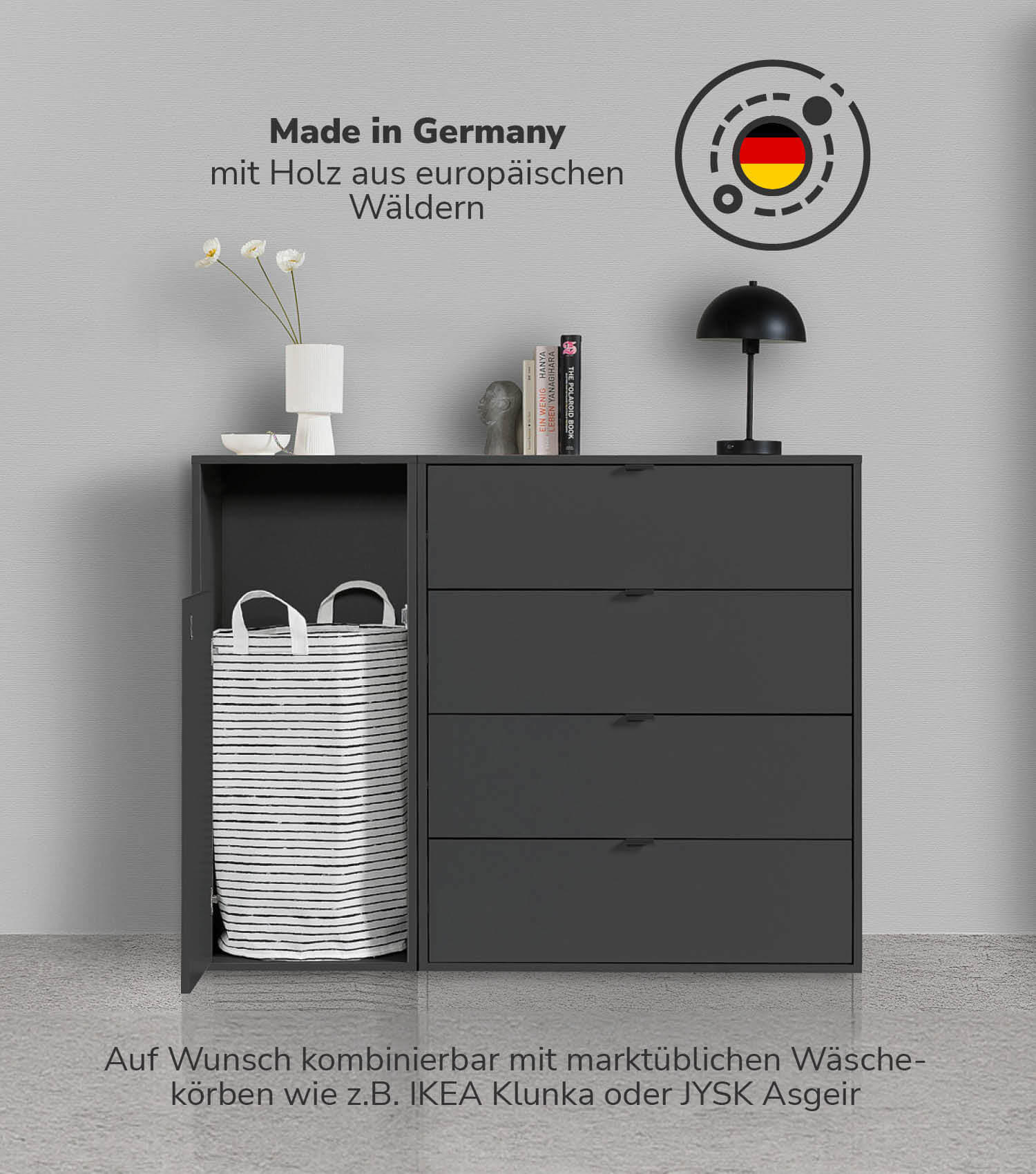 WÄSCHESCHRANK Der Wäschehüter - Schwarz, Holzwerkstoff (41/95/40cm) - Mokebo
