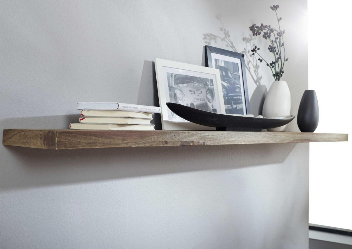 WANDREGAL Sheesham 55x25x4 grau geölt NATURE GREY #062 - Grau, Holzwerkstoff (55/4/25cm) - Massivmoebel24