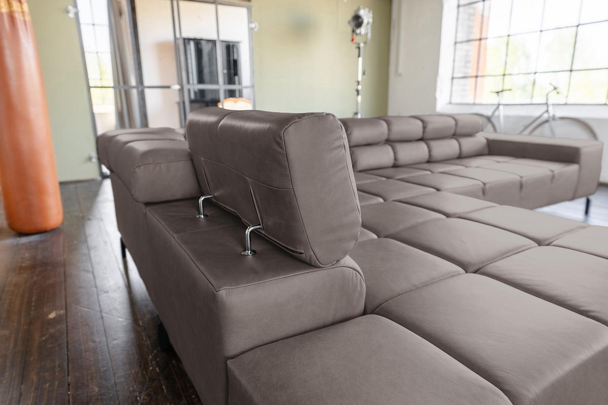 ECKSOFA NELSON Dunkelbraun Leder - Dunkelbraun/Schwarz, Leder/Metall (321/216cm) - KAWOLA