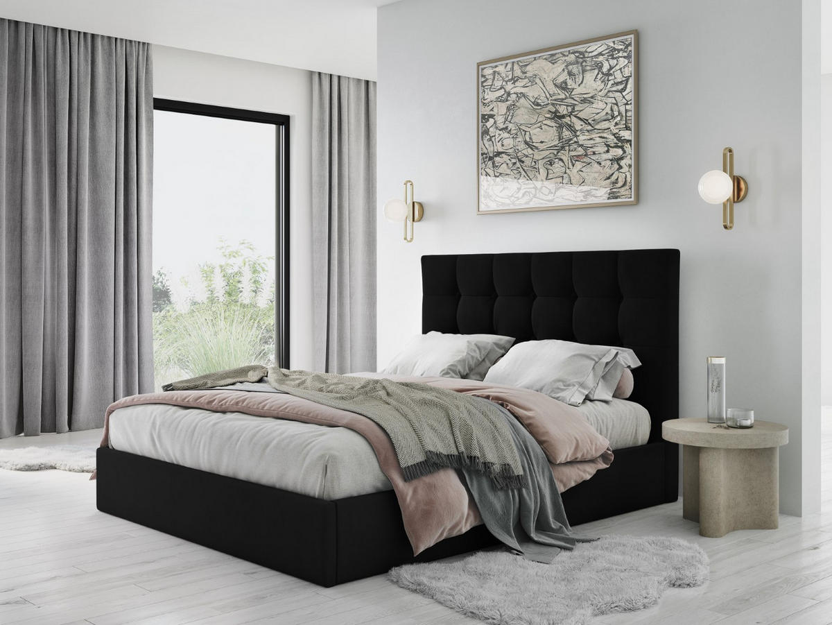 BETT mit Bettkasten und Kopfteil Phaedra aus Samt schwarz 160x200cm - Schwarz, Textil (160/200cm) - Micadoni