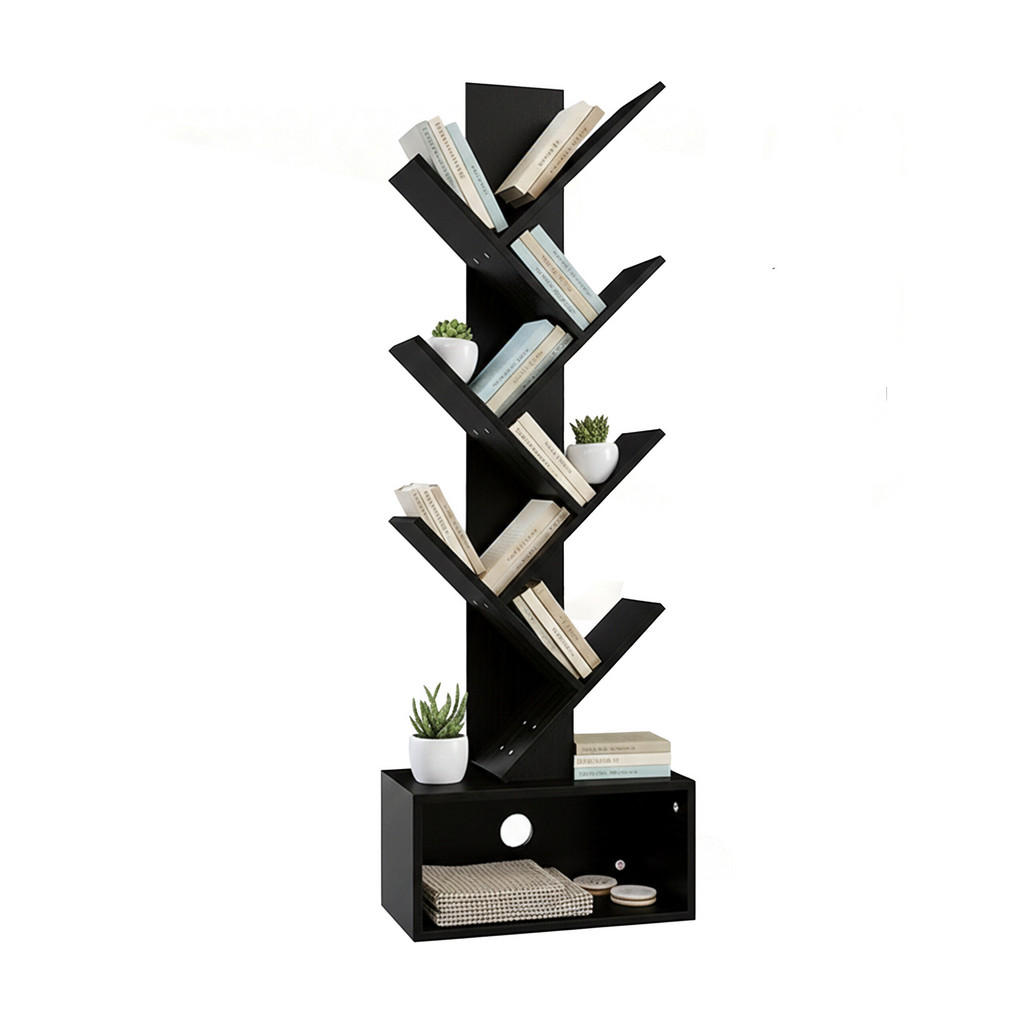 BIBLIOTECĂ Negru 6 niveluri design copac
